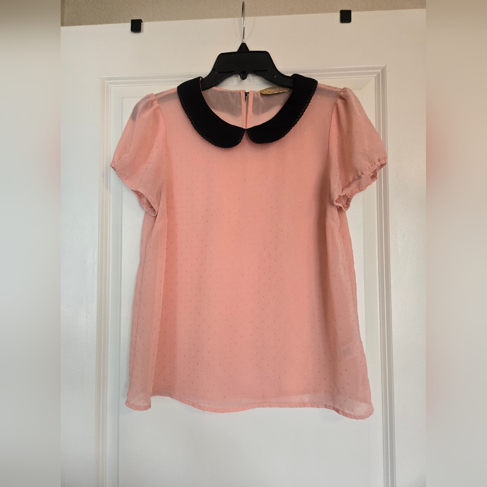 Princess by Vera Wang Sheer Pink Blouse with Black Peter-Pan Collar